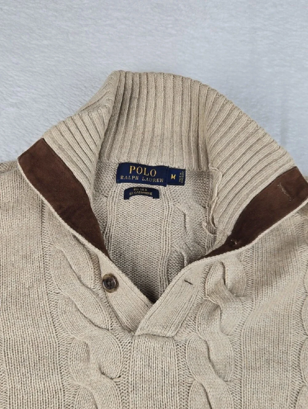 Vintage Polo Ralph Lauren Silk Cashmere Cable Knit Fisherman's Sweater Button